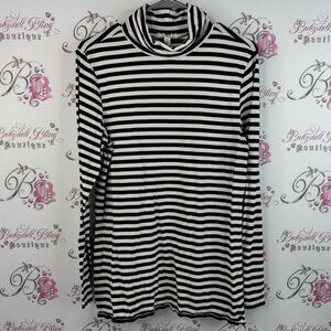 1901 long sleeve black and White Striped Turtleneck Top stretchy classic stretch